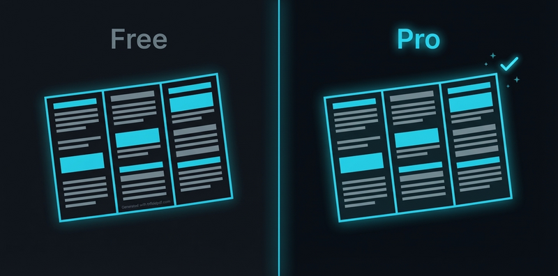Side-by-side comparison showing Free version PDF with watermark on the left and Pro version PDF without watermark on the right